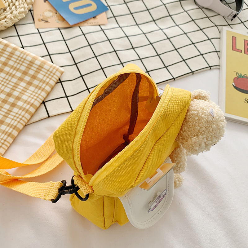 Custom LogoLady Cute Yellow Crossbody Bag Canvas Shoulder Messenger Bag With Bear