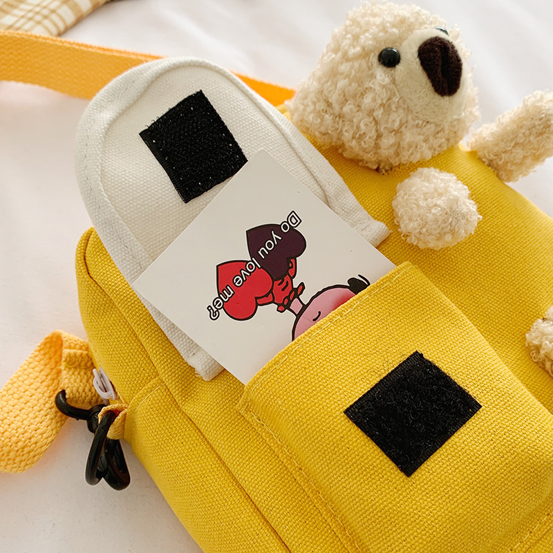 Custom LogoLady Cute Yellow Crossbody Bag Canvas Shoulder Messenger Bag With Bear