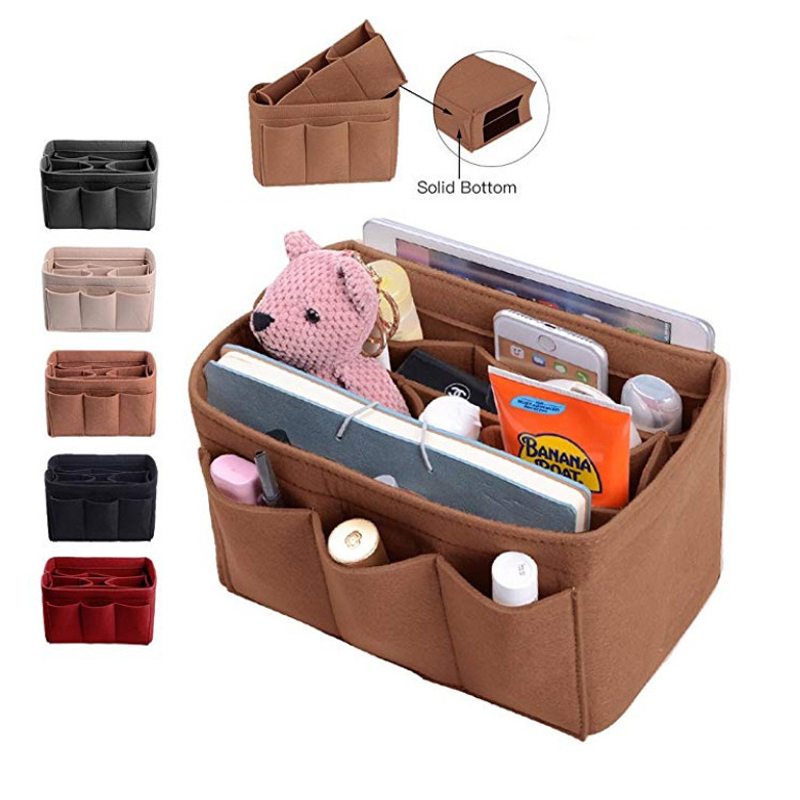 Custom Design Hot Sell Felt Cosmetic Bag Purse Insert Organizer Handbag