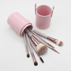 custom private label logo pink handle professional 7 makeup brushes set with holder bucket