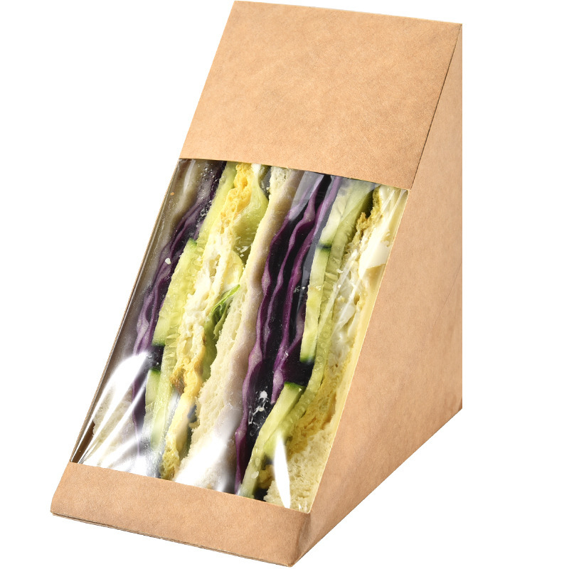 Wholesale clear Sandwich Packing Kraft Paper Lunch Box Custom Food Disposable Breakfast Bread Packaging Sandwich Box