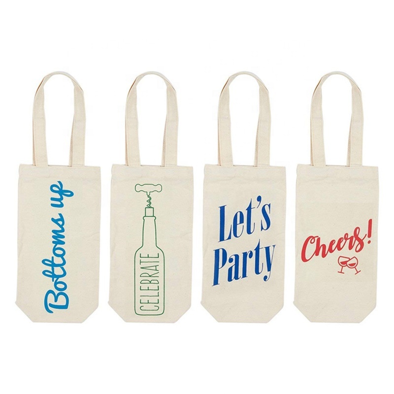 Mini foldable Wine women Cotton canvas tote bags wine bag with custom printed logo