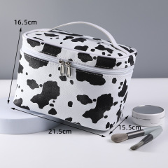 High Quality PU Leather Cow Print Travel Makeup Bag Ladies Cosmetic Toiletry Bag For Women