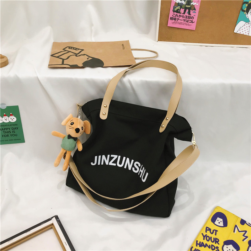 Women's Fashion Wholesale Tote Bags Canvas Cotton Crossbody Shoulder Bag With Pendant