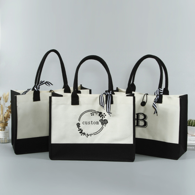 Women's Splice plain waterproof canvas tote bags with custom printed logo