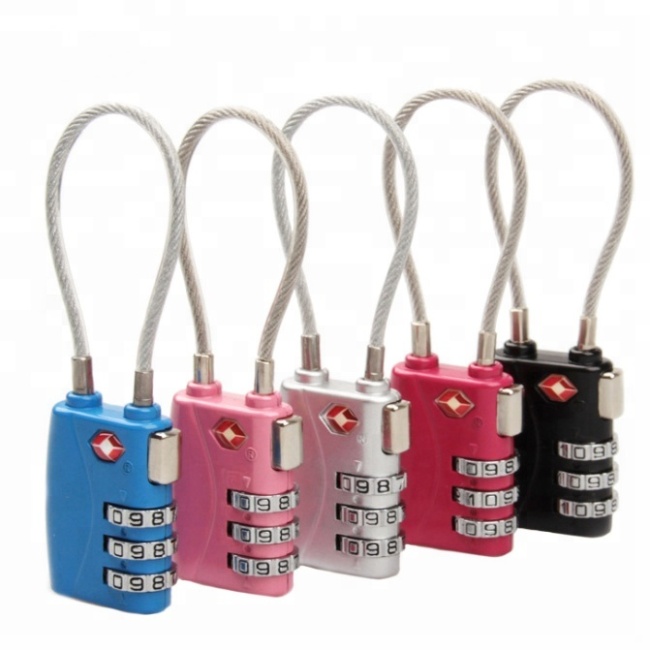 TSA Safety Luggage Cable Combination Lock authorised zinc alloy 3 digit lock combination travel cable TSA approved lock