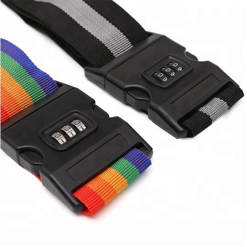 도매 레인보우 컬러 나일론 여행 수하물 가방 수하물 밴드 벨트 ABS 암호 잠금 가방 포장 스트랩