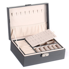 New Simple Double Layer Luxury Leather Ear Stud Box Jewelry Organizer Box With Lock