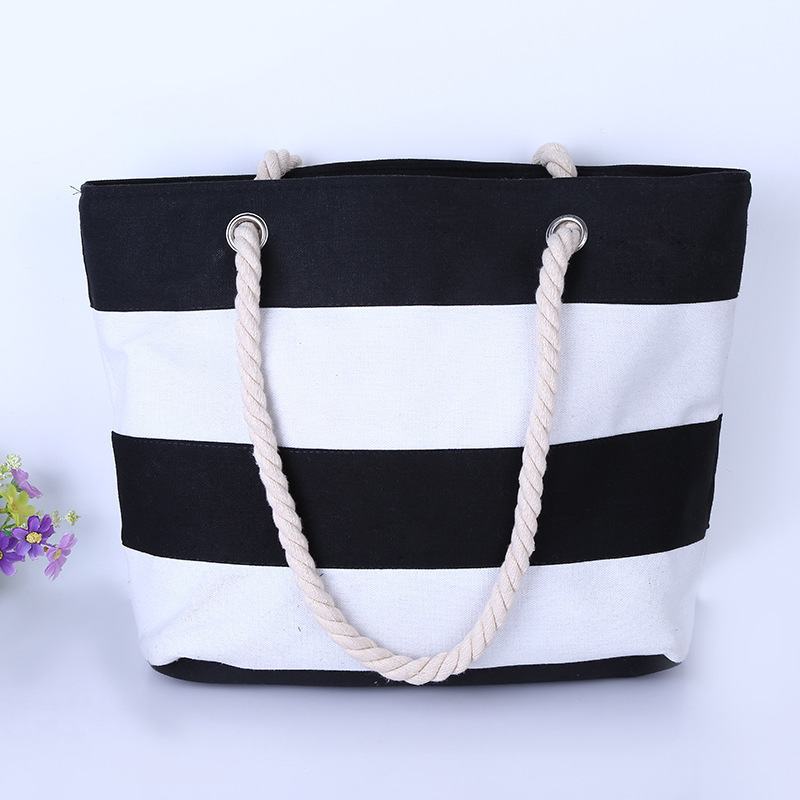 2022 Wholesale Promotion Hot Selling Women Striped Canvas Tote Beach Bag