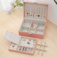 New Simple Double Layer Luxury Leather Ear Stud Box Jewelry Organizer Box With Lock