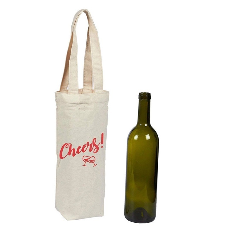 Mini foldable Wine women Cotton canvas tote bags wine bag with custom printed logo