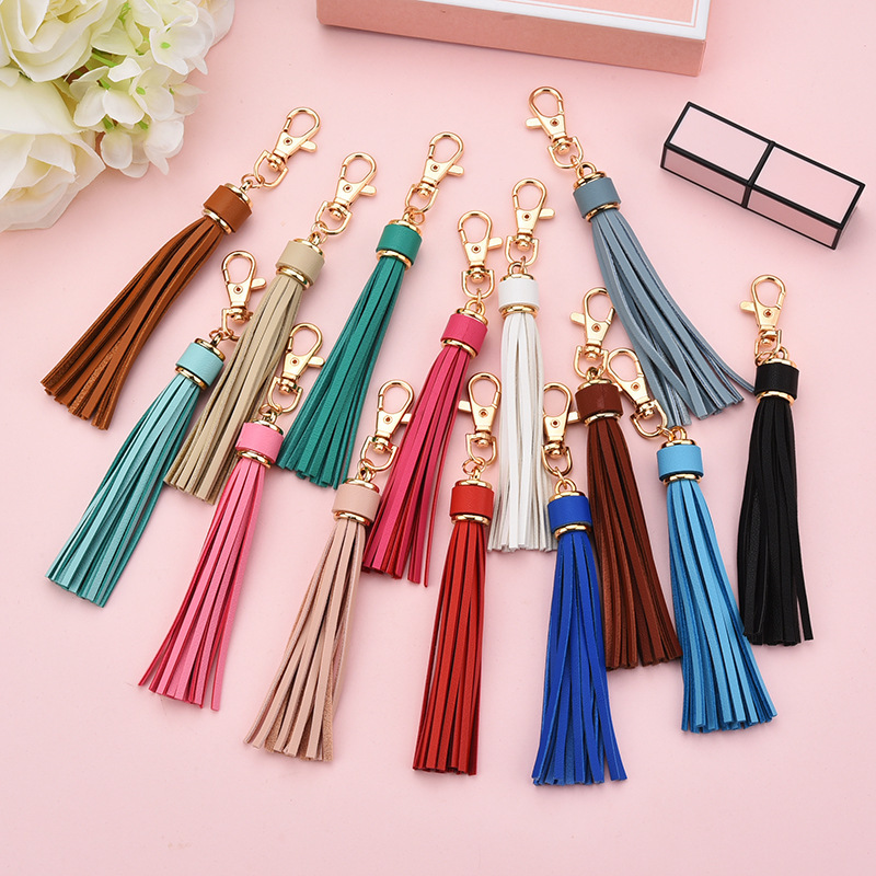 Fashion 15cm Popular Pu Leather Tassel Keychain Bag Pendant Luxury Keychain Accessories