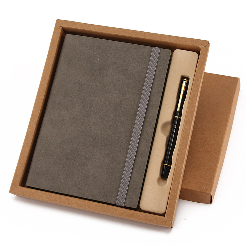 Custom Logo Hardcover Luxury Vintage Leather A5 Notebook Pen Gift Sets
