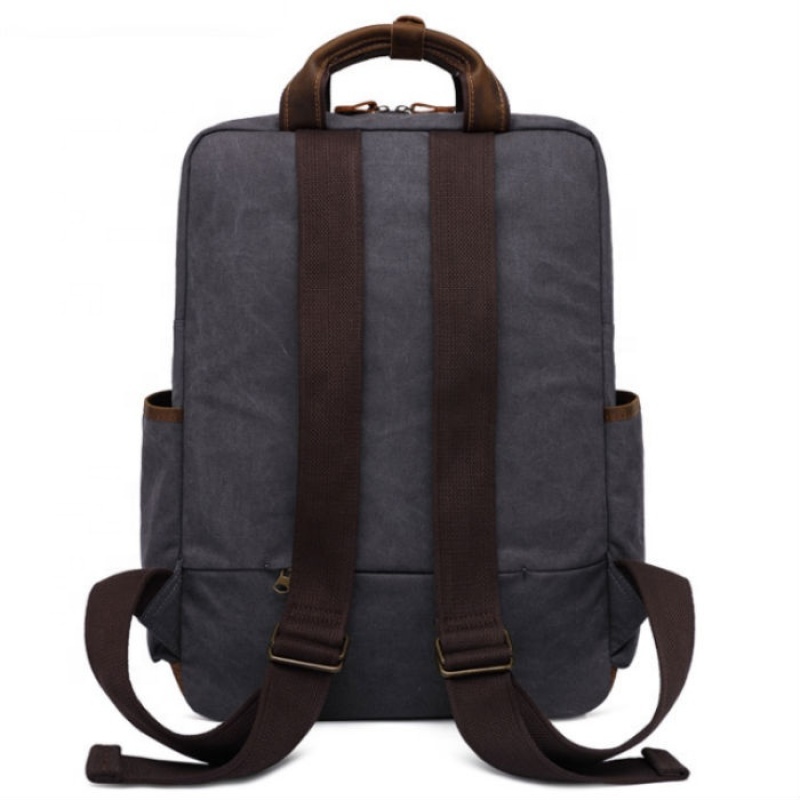 New style retro style leather canvas bag school wind canvas laptop backpack High Quality Multi-Pocket bag Low MOQ rucksack