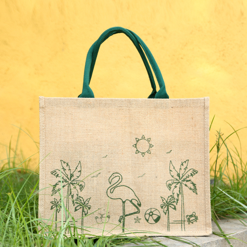 Wholesale Natural Reusable Grocery Linen Burlap Shopping Tote Bag With Ribbon