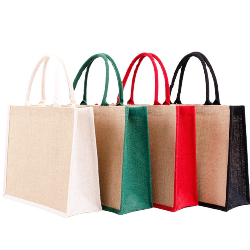 Wholesale Plain Custom Printed Large Natural Colourful Jute Tote Shopping Bag