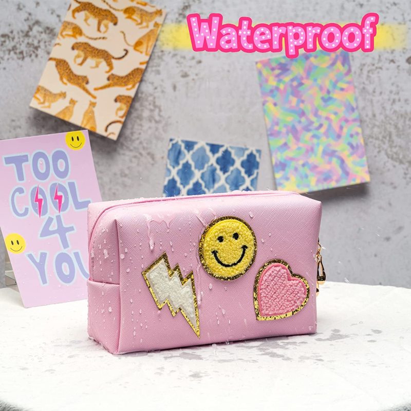 Customized Travel Waterproof Pu Leather Ladies Cute Pink Small Makeup Cosmetic Bag