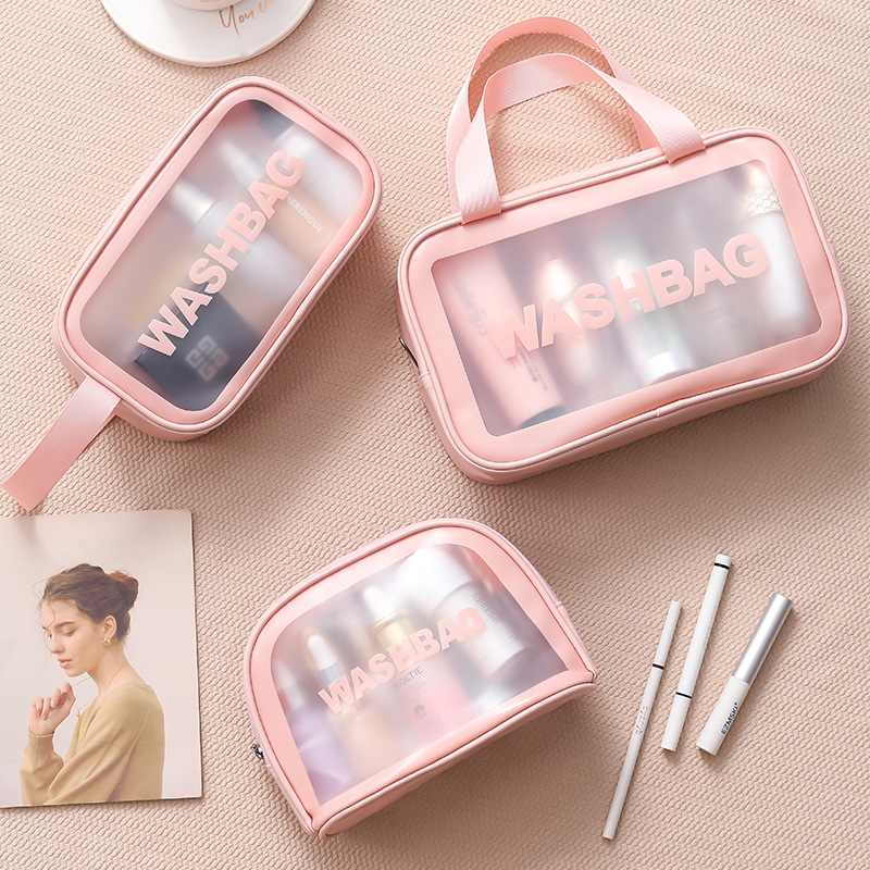 Hot Customizable Waterproof Travel Pink Makeup Clear Pvc Cosmetic Bag With Handle