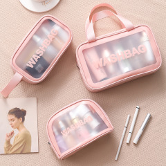 Hot Customizable Waterproof Travel Pink Makeup Clear Pvc Cosmetic Bag With Handle