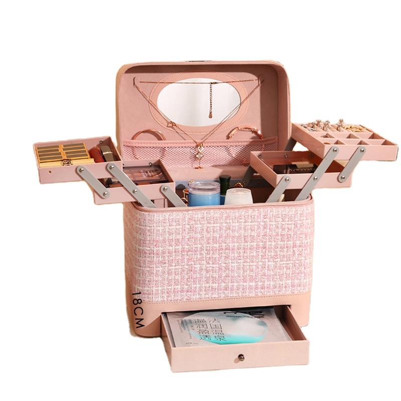 Custom Multi-Layer Portable Women Toiletry Bag Travel Makeup Cosmetic Case With Zipper