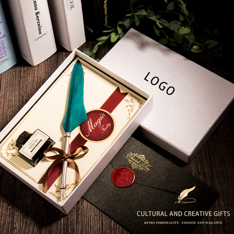 Custom Logo Popular Calligraphy Quill Feather Pens And Ink Set With Box