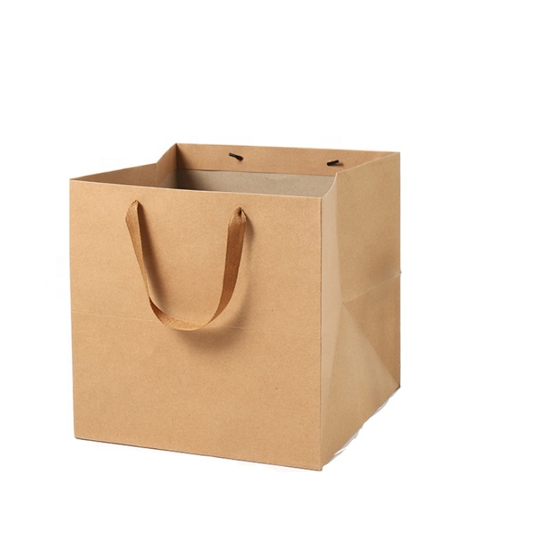 Fancy brown square eco friendly gift paper bag