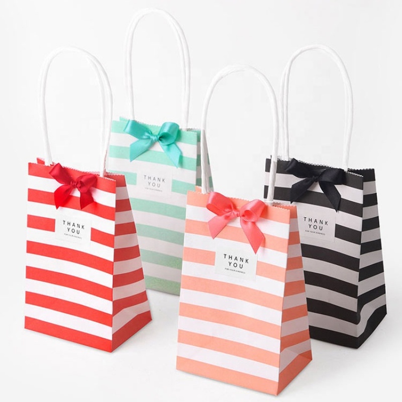 Small kraft mini gift bag paper,small paper bag with handle bow