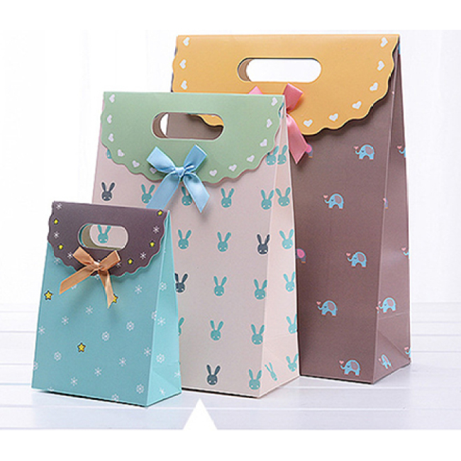 Custom Bow Tie Birthday Small Gift Bag Portable Paper Shopping Bag With Ribbon For Wedding  Bolsa de papel de la boda