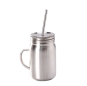 16oz Stainless Steel Double-Layer Vacuum Milk Cup W/ Lid & Straw