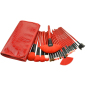 24Pcs Red Makeup Brush Kit W/ Pu Bag