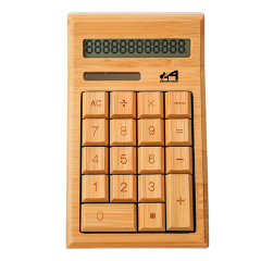 12 Digits Wooden Electronic Bamboo Calculator W/ Solar Panel