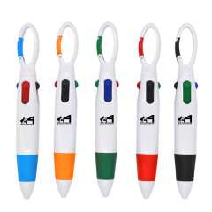 4 In 1 Multi Color Plastic Ballpoint Pen W/ Hanging Buckle