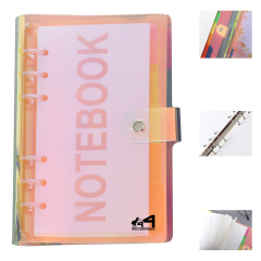6-Rings Soft Pvc Cover Notebook W/ Snap Laser Dazzling Color Flipbook Handbook Button Closure