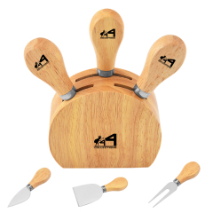 3-Piece Cheese Knife Set W/ Wood Stand