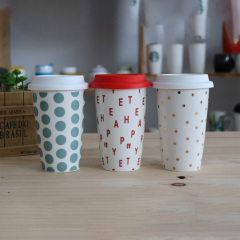 Double layer mug insulated with silicone lid(12oz)