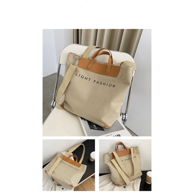 Zipper Canvas Tote Bag w/ Interior Pocket