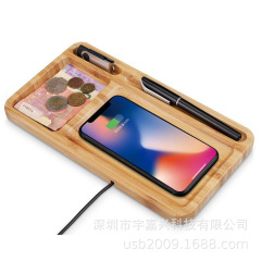 Bamboo Phone Charger Docking Tray with Desk Organizer