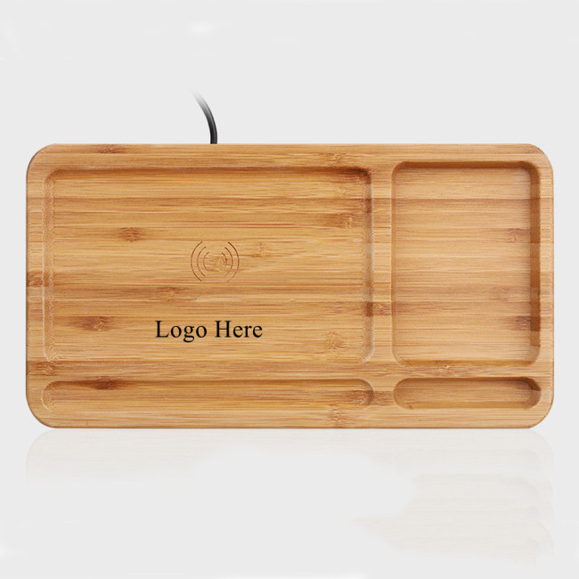 Bamboo Phone Charger Docking Tray with Desk Organizer