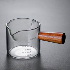 Double Mouth Milk Coffee Glass Measuring Cup With Wooden Handle