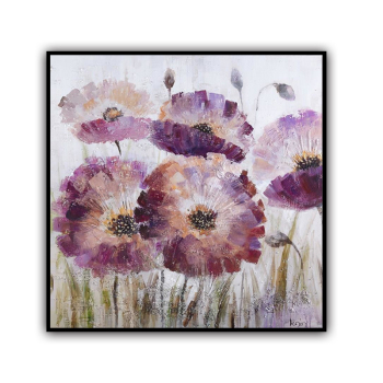 handmade oil painting  Thick texture Abstract lotus  pink purple  home decor  Wall Decoration