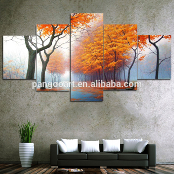Impresión de lienzo de fotos 5 piezas Cuadros de lienzo de pared El bosque de arce rojo Impresión de lienzo