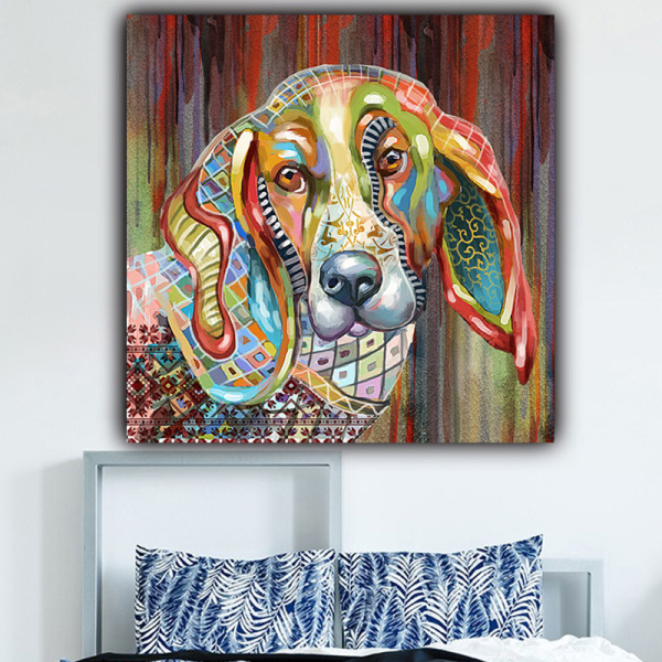 Modern animal hand painted canvas color dog oil painting home decoration living room canvas painting