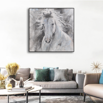 Pintura de caballo blanco Pintura 3D Lienzo Arte de la pared Pintura al óleo Cuadros de pared Arte de pared pintado a mano para sala de estar