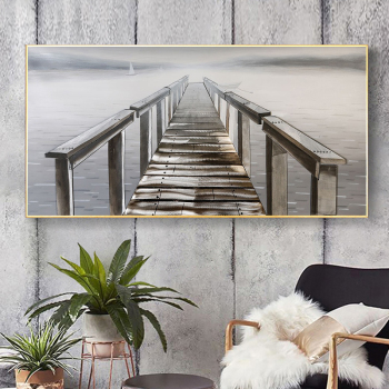 Home Decor Hand Made oil painting A bridge to the sea Decorative painting