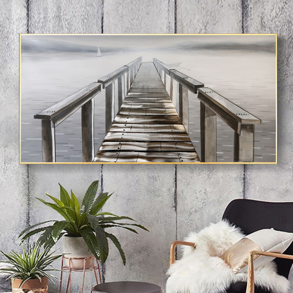 Home Decor Hand Made oil painting A bridge to the sea Decorative painting