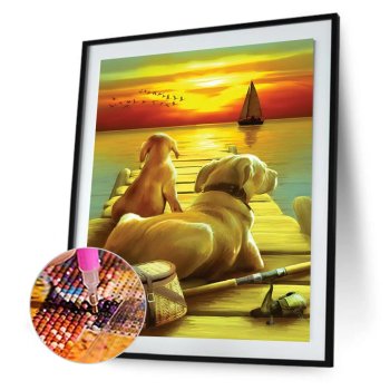Lienzo personalizado arte de pared 5D Diy cristal Homfun diamante pintura conjunto perro en la playa diamante pintura por número para Amazon