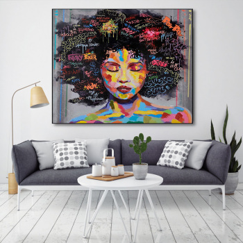 New style hot Afros hair black woman art painting, DIY prints canvas painting, person prints canvas painting