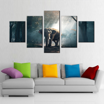 5 paneles Elefante pintura lienzo Bosque moderno pinturas de arte para sala de estar oficina decoración de navidad