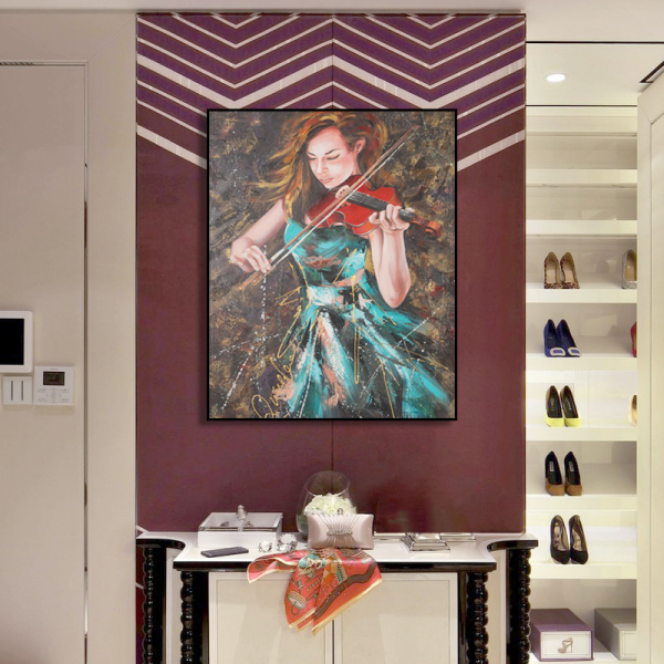 Handmade luxury lady paly violin oil painting art, good quality beautiful handpainted oil painting