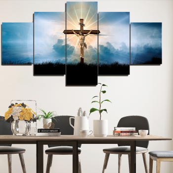 Moderno Jesucristo fondo azul 5 lienzo pared arte combinación pintura decoración del hogar pintura al óleo